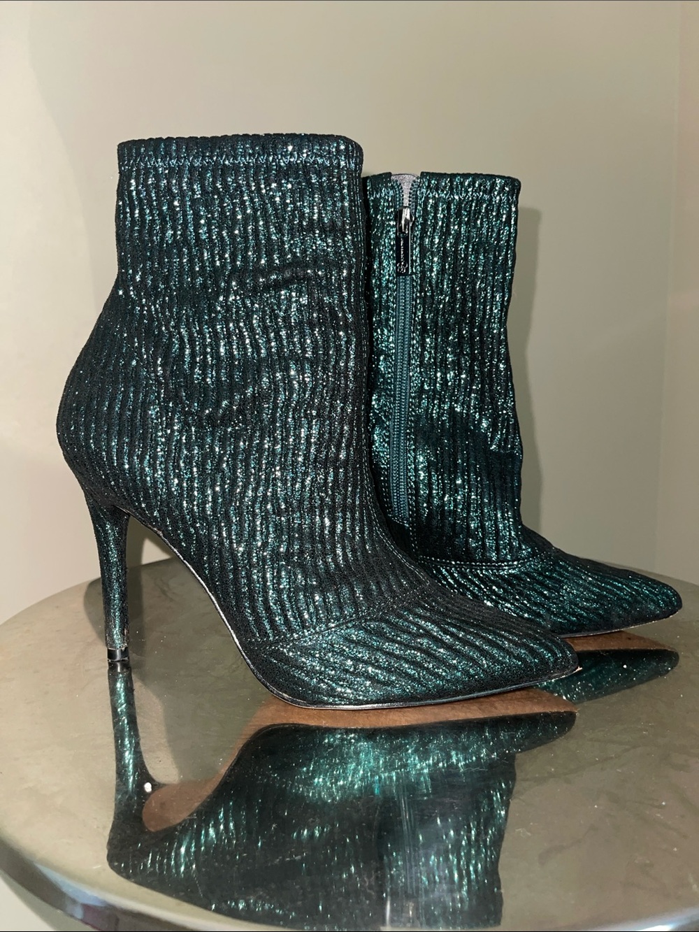 Jessica Simpson Metallic Emerald Ribbed Stiletto Ankle Boots